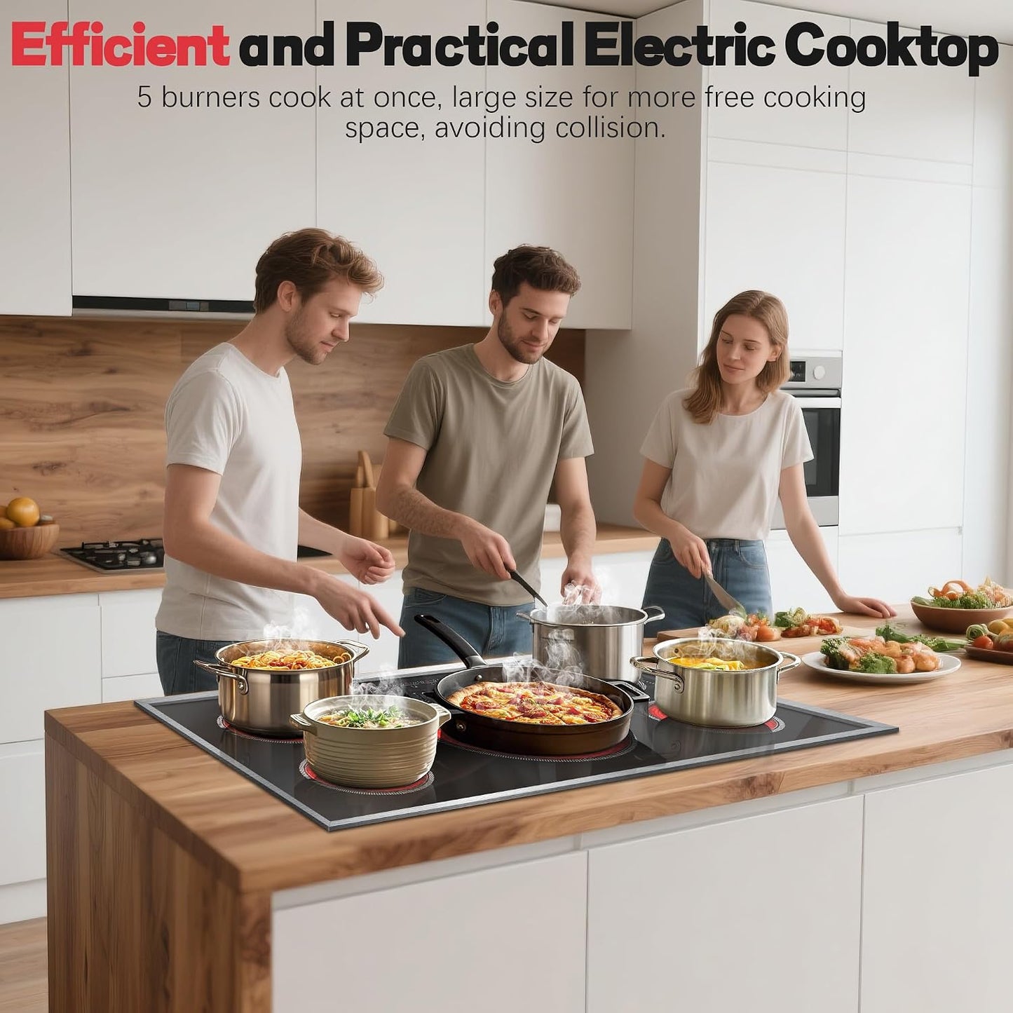 36 Inch Electric Cooktop, 5 Burner Stove Top Touch Control, 36" Glass Ceramic Stove Top 9600W with BBQ & Flexible Zone, Child Lock, Timer, Overheat Protection, 220-240V Hard Wired (No Plug)