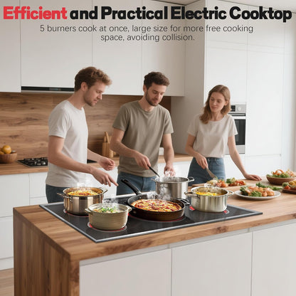 36 Inch Electric Cooktop, 5 Burner Stove Top Touch Control, 36" Glass Ceramic Stove Top 9600W with BBQ & Flexible Zone, Child Lock, Timer, Overheat Protection, 220-240V Hard Wired (No Plug)