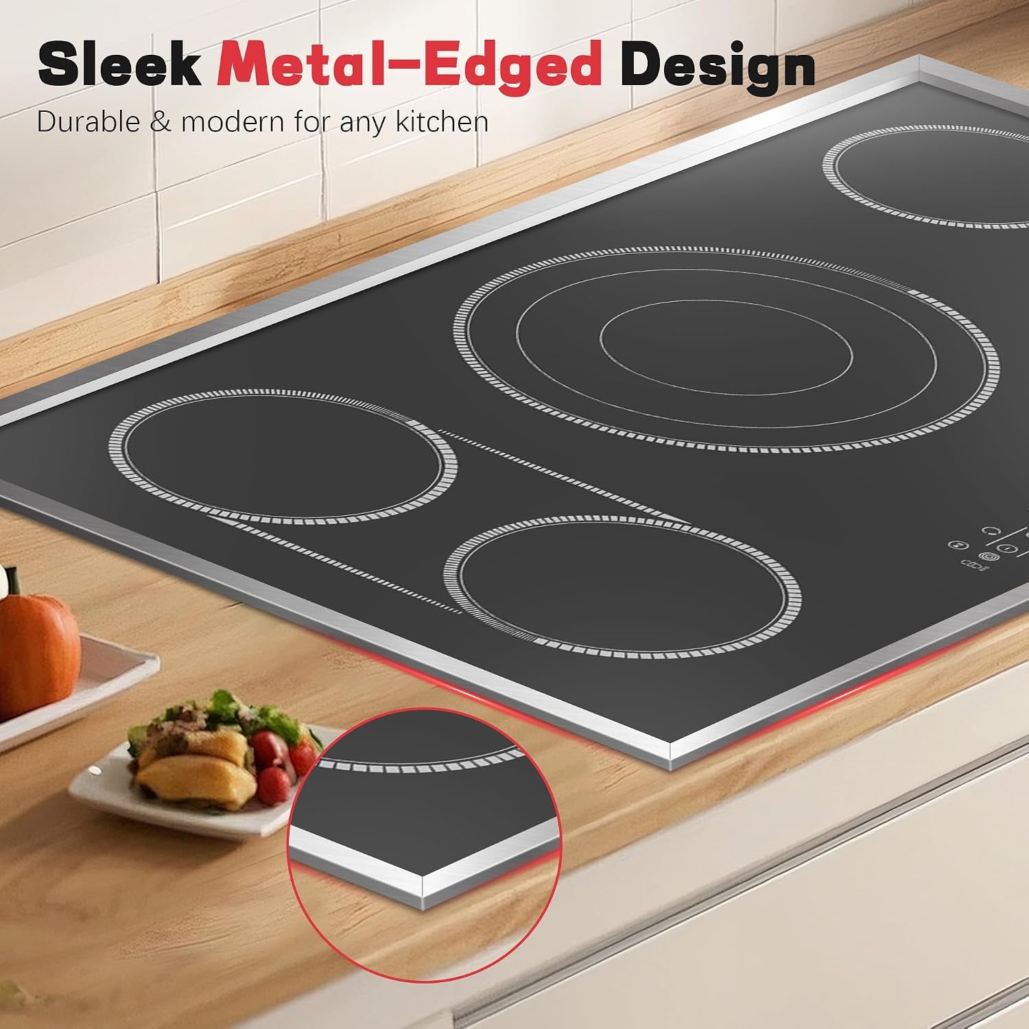 36 Inch Electric Cooktop, 5 Burner Stove Top Touch Control, 36" Glass Ceramic Stove Top 9600W with BBQ & Flexible Zone, Child Lock, Timer, Overheat Protection, 220-240V Hard Wired (No Plug)