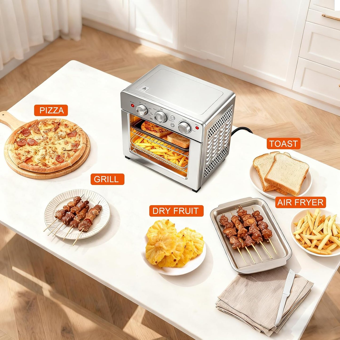 Air Fryer Toaster Oven Combo, 16.9QT Oven Countertop 5 Functions in 1, 4 Accessories Included, Stainless, up to 450°F