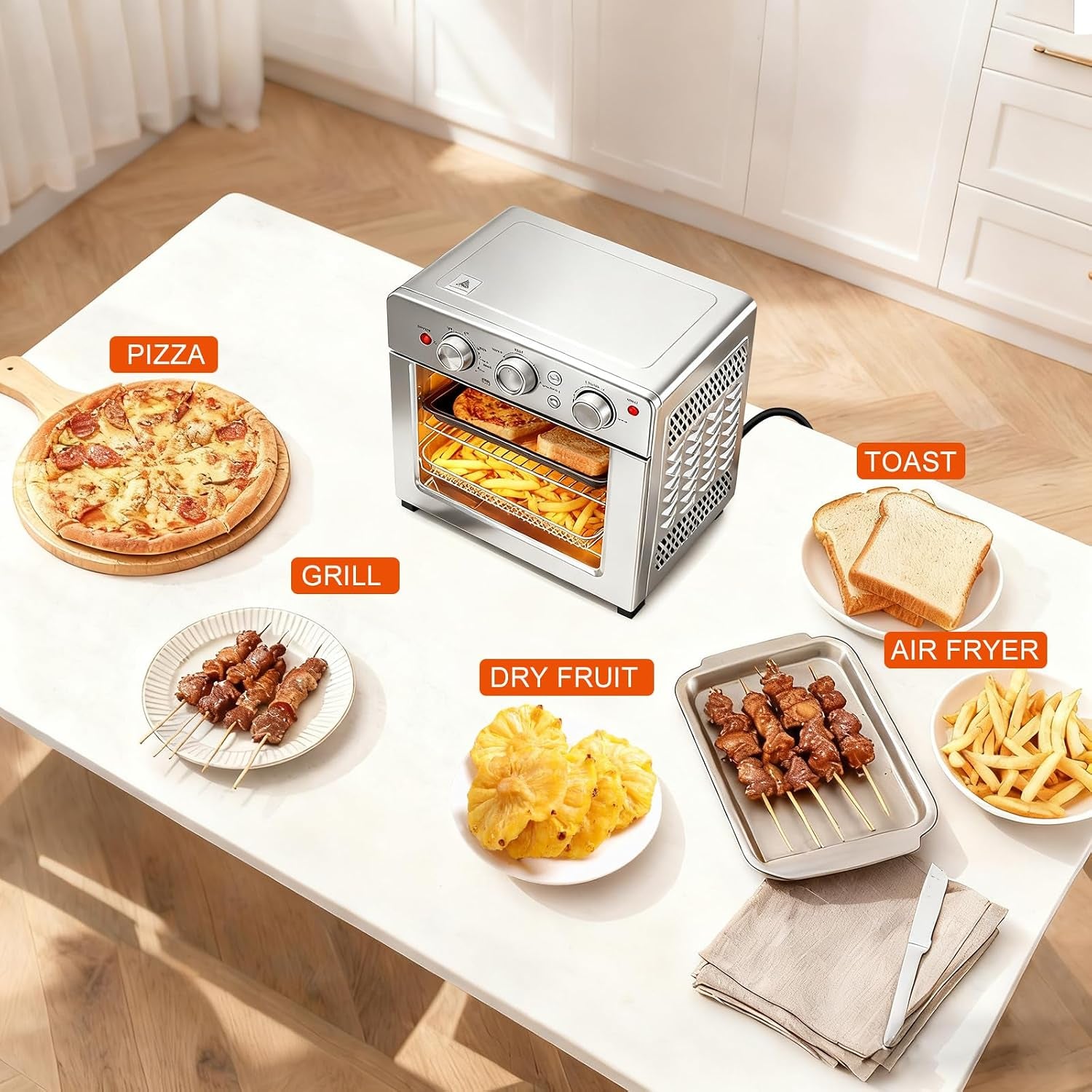Air Fryer Toaster Oven Combo, 16.9QT Oven Countertop 5 Functions in 1, 4 Accessories Included, Stainless, up to 450°F