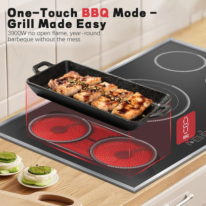 36 Inch Electric Cooktop, 5 Burner Stove Top Touch Control, 36" Glass Ceramic Stove Top 9600W with BBQ & Flexible Zone, Child Lock, Timer, Overheat Protection, 220-240V Hard Wired (No Plug)