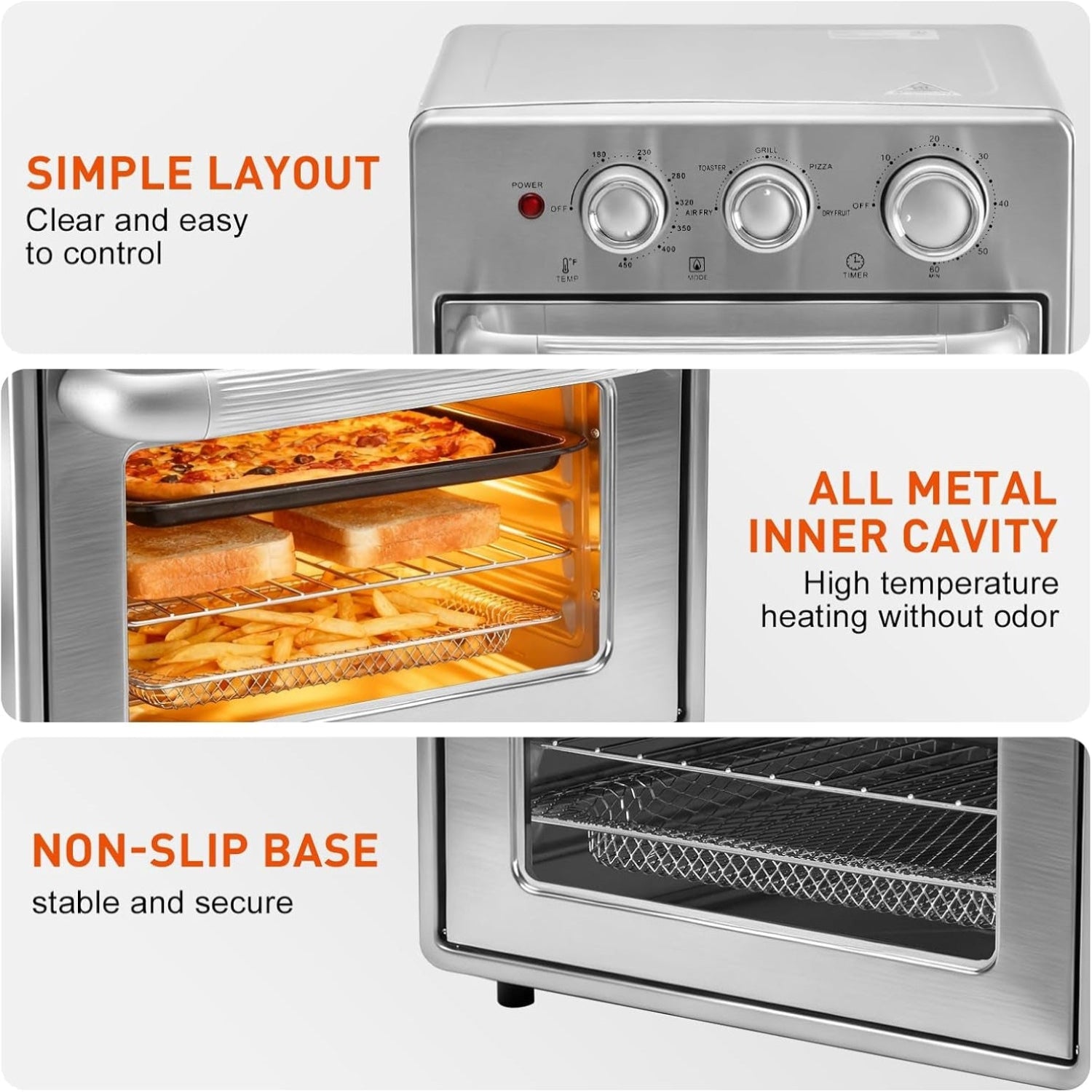 Air Fryer Toaster Oven Combo, 16.9QT Oven Countertop 5 Functions in 1, 4 Accessories Included, Stainless, up to 450°F