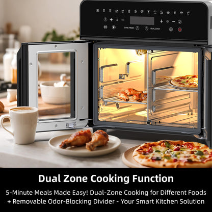 Air Fryer Toaster Oven Combo, 24 QT Fench Door Countertop Toaster Oven, 360 Degree Air Flow, 15 Cooking Functions, Digital Controls, 13 Accessories Included, Non-Toxic Food Grade Stainless Steel