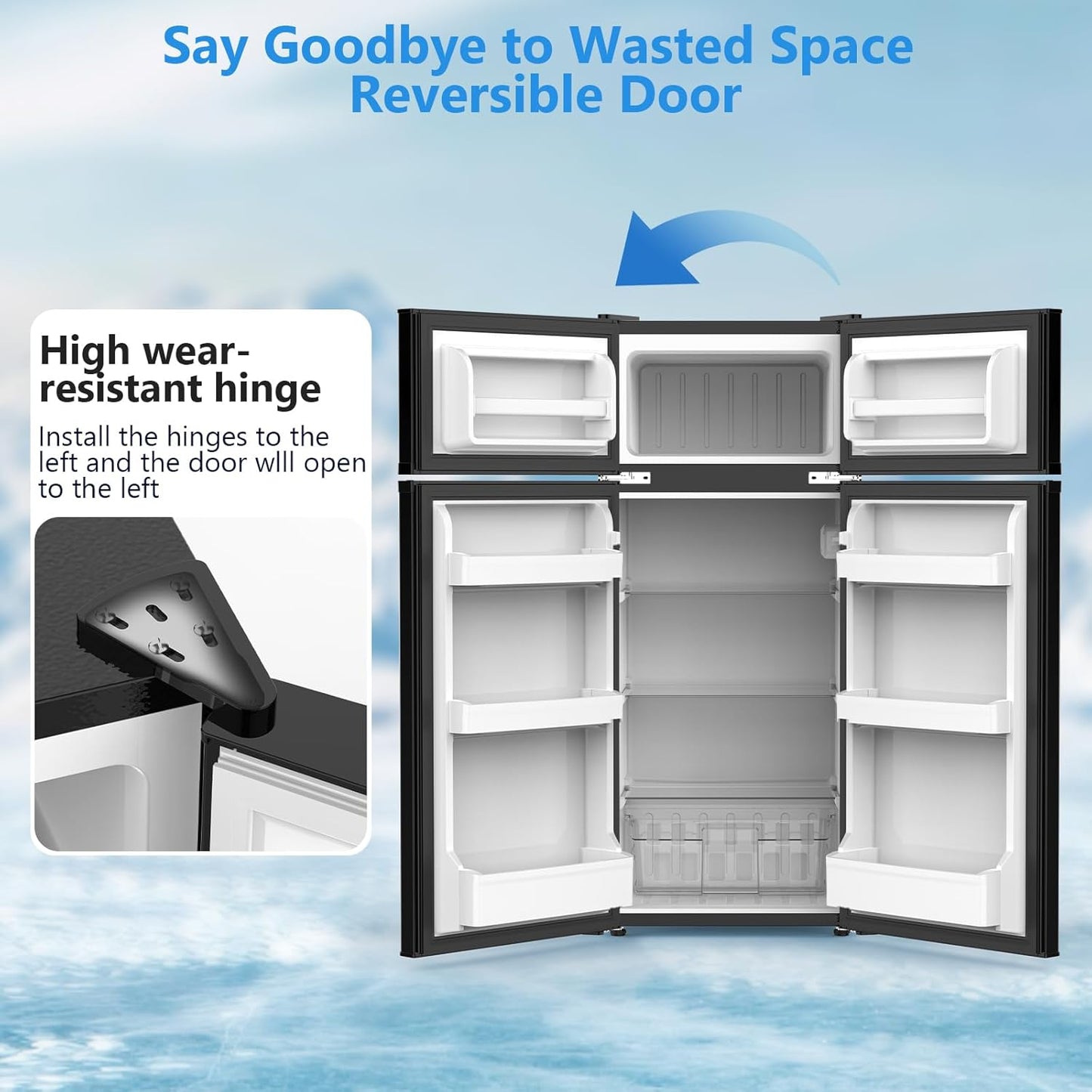 4.5 Cu.Ft Mini Fridge with Freezer, 2 Door Compact Refrigerator, Small Fridge with Adjustable Thermostat Energy Ultra Quiet, Mini Fridge Removable Glass Shelves for Bedroom Office Dorm Black