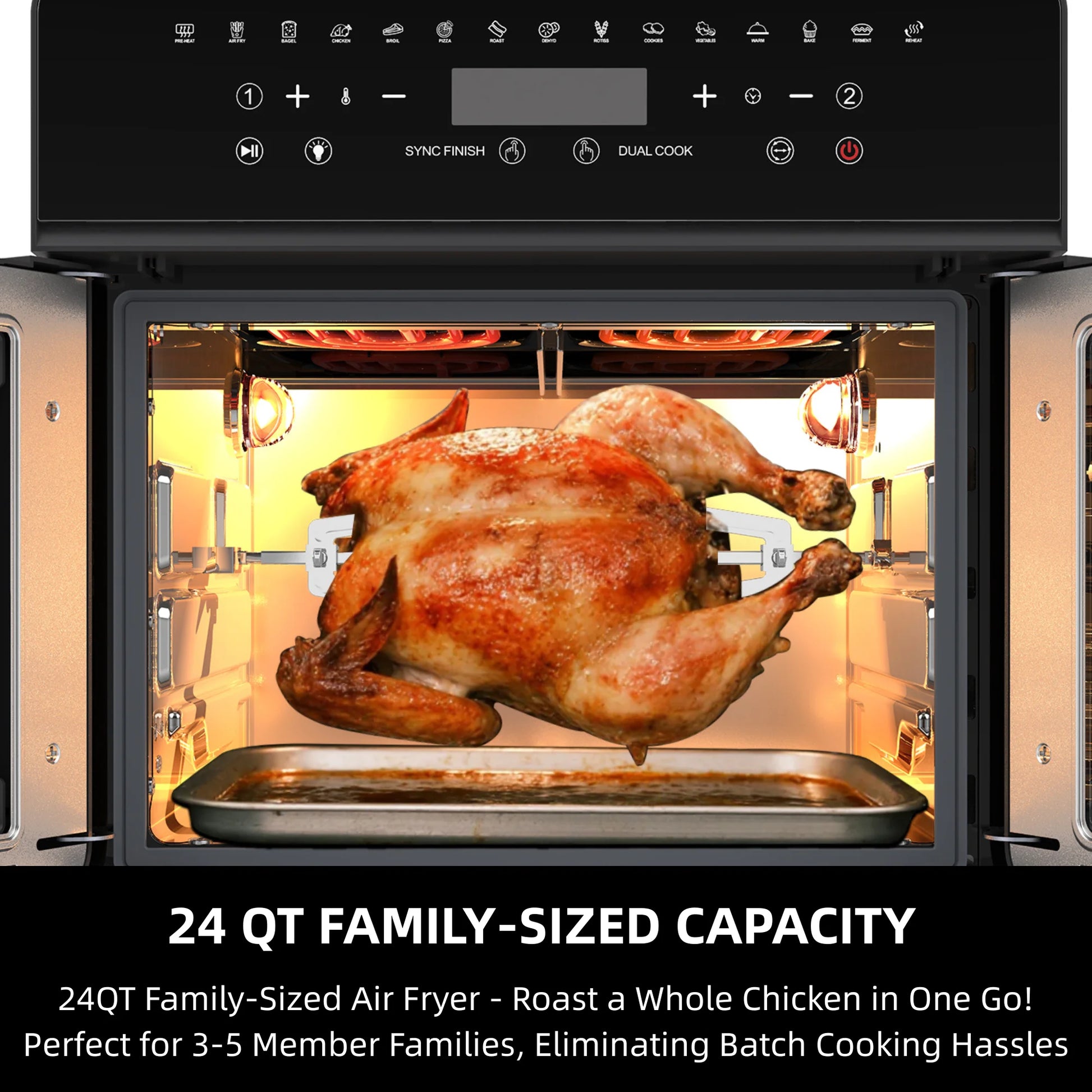 Air Fryer Toaster Oven Combo, 24 QT Fench Door Countertop Toaster Oven, 360 Degree Air Flow, 15 Cooking Functions, Digital Controls, 13 Accessories Included, Non-Toxic Food Grade Stainless Steel