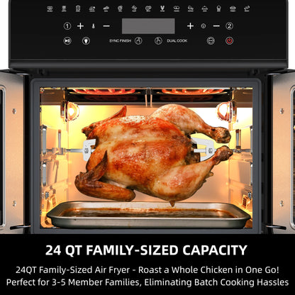 Air Fryer Toaster Oven Combo, 24 QT Fench Door Countertop Toaster Oven, 360 Degree Air Flow, 15 Cooking Functions, Digital Controls, 13 Accessories Included, Non-Toxic Food Grade Stainless Steel