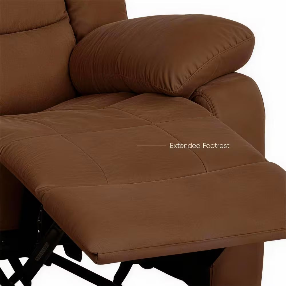 3 Piece Fabric Brown Manual Reclining Sofa Set with Drop-Down Table and Cup Holders,Living Room Set