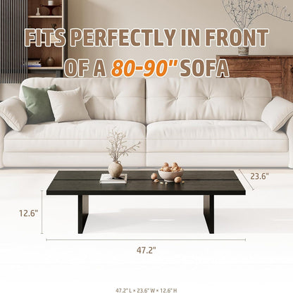 47.2" Modern Coffee Table for Living Room, Black Coffee Table Wood Living Room Table Rectangular Center Table Tea Table for Home Office
