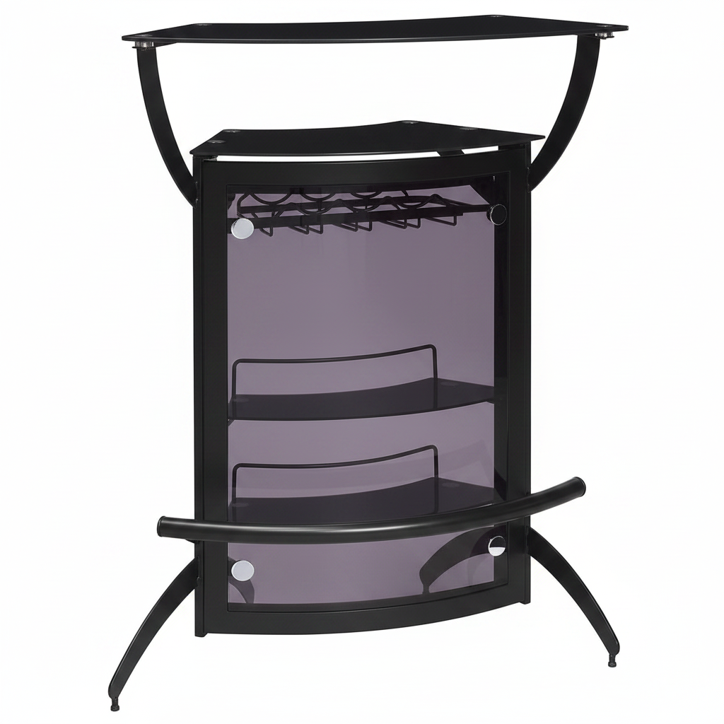 Coaster Home Furnishings - Dallas - Smoked Acrylic & Metal - 2-Shelf Curved Freestanding Home Bar Cabinet with Wine Rack & Stemware Storage - Dining Room & Kitchen - Black - 182135