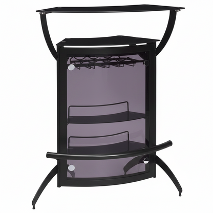 Coaster Home Furnishings - Dallas - Smoked Acrylic & Metal - 2-Shelf Curved Freestanding Home Bar Cabinet with Wine Rack & Stemware Storage - Dining Room & Kitchen - Black - 182135