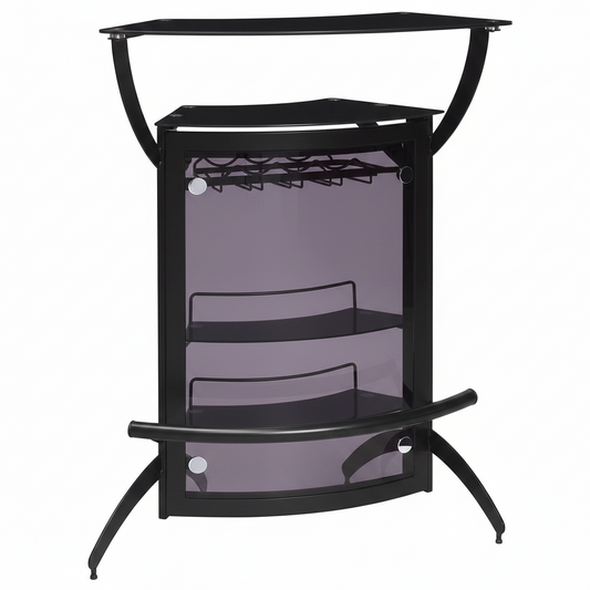 Coaster Home Furnishings - Dallas - Smoked Acrylic & Metal - 2-Shelf Curved Freestanding Home Bar Cabinet with Wine Rack & Stemware Storage - Dining Room & Kitchen - Black - 182135
