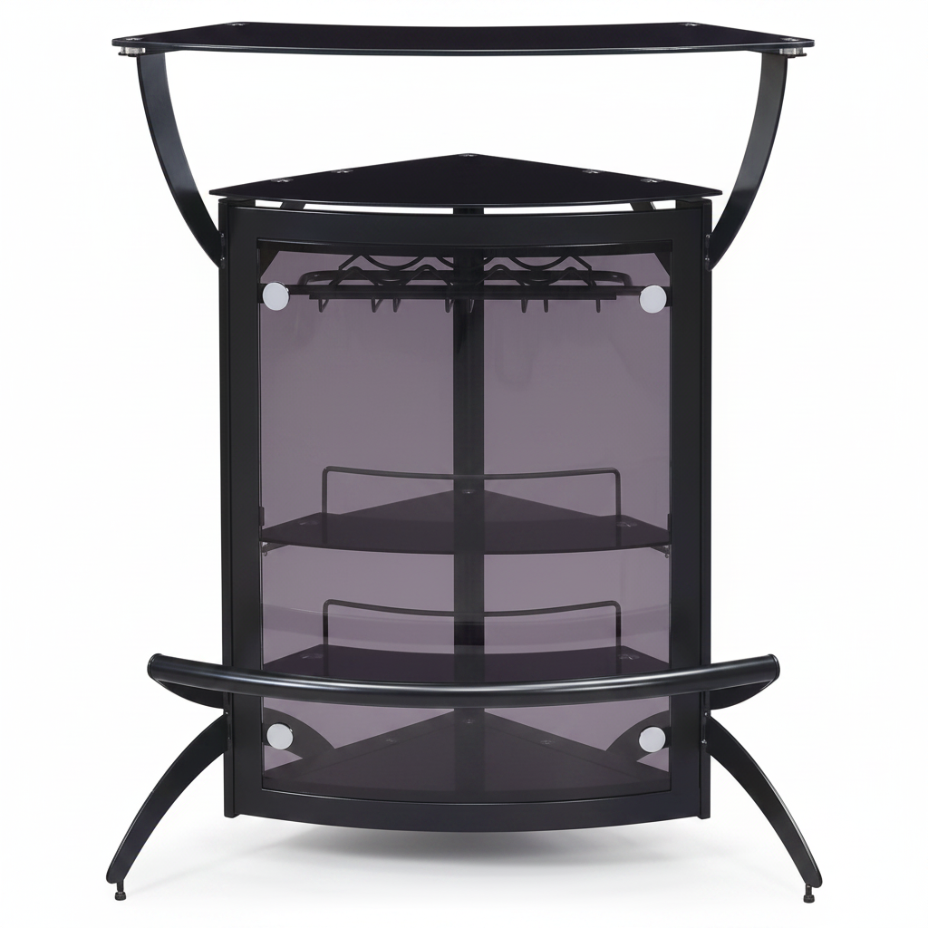 Coaster Home Furnishings - Dallas - Smoked Acrylic & Metal - 2-Shelf Curved Freestanding Home Bar Cabinet with Wine Rack & Stemware Storage - Dining Room & Kitchen - Black - 182135