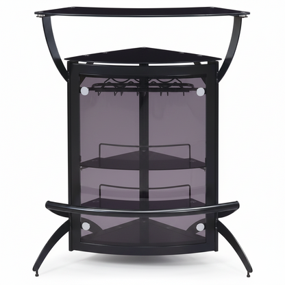 Coaster Home Furnishings - Dallas - Smoked Acrylic & Metal - 2-Shelf Curved Freestanding Home Bar Cabinet with Wine Rack & Stemware Storage - Dining Room & Kitchen - Black - 182135