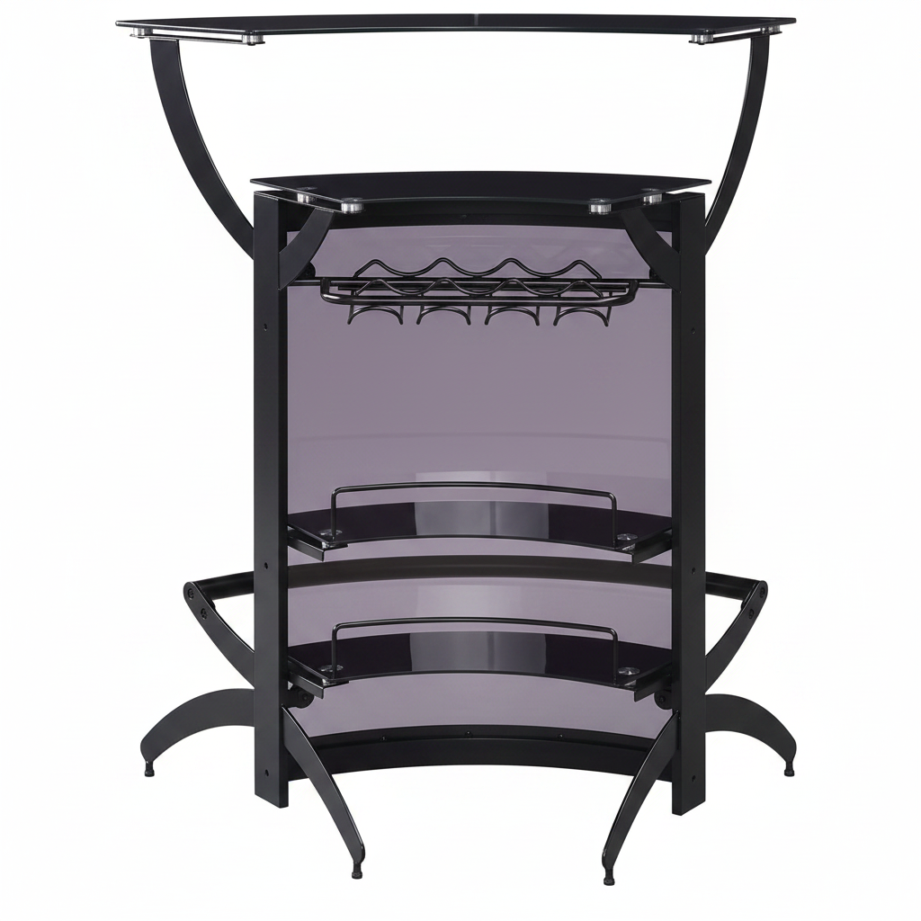 Coaster Home Furnishings - Dallas - Smoked Acrylic & Metal - 2-Shelf Curved Freestanding Home Bar Cabinet with Wine Rack & Stemware Storage - Dining Room & Kitchen - Black - 182135