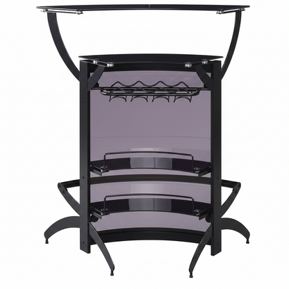 Coaster Home Furnishings - Dallas - Smoked Acrylic & Metal - 2-Shelf Curved Freestanding Home Bar Cabinet with Wine Rack & Stemware Storage - Dining Room & Kitchen - Black - 182135