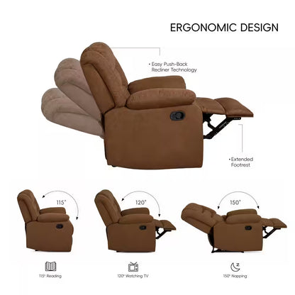 3 Piece Fabric Brown Manual Reclining Sofa Set with Drop-Down Table and Cup Holders,Living Room Set