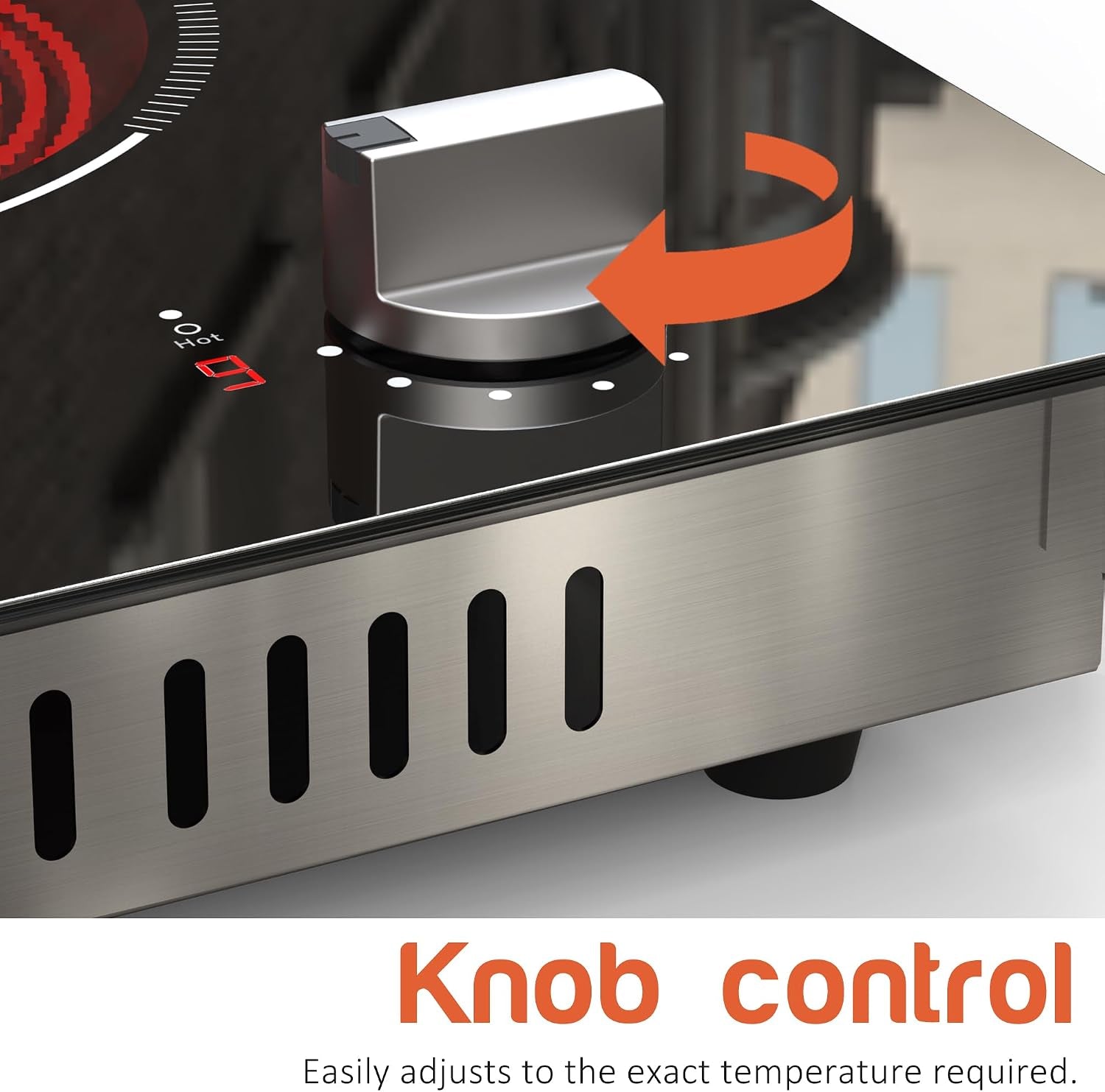 2 Burners Electric Cooktop 2000W, Plug in Electric Stove Top110V, Countertop & Built-In Cook Top 12 Inch, 2 Burner Cooktop Knob Control, 9 Power Levels, Grey Knob,