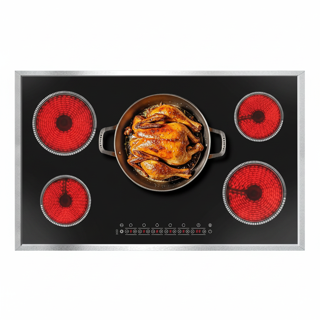 36 Inch Electric Cooktop, 5 Burner Stove Top Touch Control, 36" Glass Ceramic Stove Top 9600W with BBQ & Flexible Zone, Child Lock, Timer, Overheat Protection, 220-240V Hard Wired (No Plug)