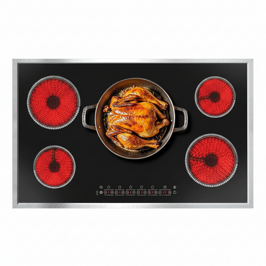 36 Inch Electric Cooktop, 5 Burner Stove Top Touch Control, 36" Glass Ceramic Stove Top 9600W with BBQ & Flexible Zone, Child Lock, Timer, Overheat Protection, 220-240V Hard Wired (No Plug)