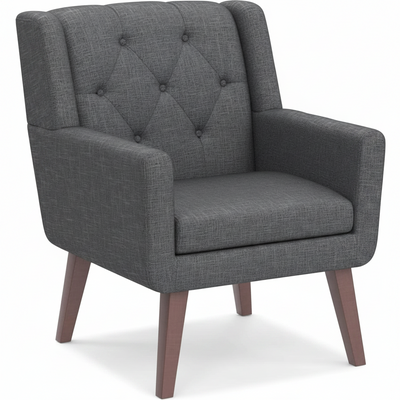 Accent Chair Button-Tufted Upholstered Living Room Chairs Comfy Reading Chair Mid Century Modern Chair with Linen Fabric Lounge Arm Chairs for Living Room Bedroom (Grey Set of 2)