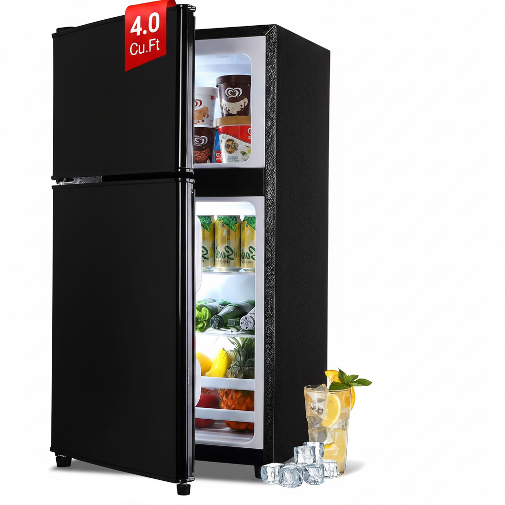 Mini Fridge with Freezer 4.0 Cu. Ft. Small Refrigerator with Freezer, 7-Level Adjustable Temperature, Compact Apartment Fridge Removable Shelves for Dorm, College, Office, Black