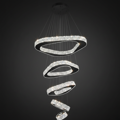 Large Modern Chandelier 5 Ring Chandeliers for High Ceiling Dimmable Black Chandelier High Ceiling Foyer Chandeliers for Living Room Dining Room Staircase